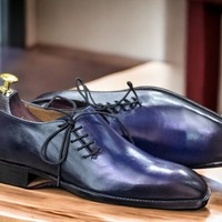 Handmade Men's Blue Lace Up Leather Shoes, Dress Shoes - Thumbnail 1