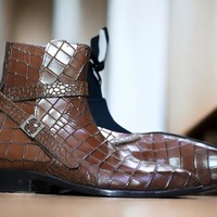 Men's Handmade Brown Alligator Jodhpurs Ankle High Boot, Classic Boot - Thumbnail 1
