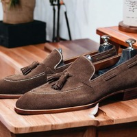 Handmade Men's Brown Suede Tussle Loafers Shoes, Slip On Moccasin Shoes - Thumbnail 1