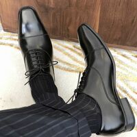 Black Cap Toe Handmade Dress Lace Up Shoes - Thumbnail 1