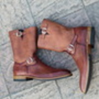 Leather House Men Brown Leather Buckle Strap Long Cowboy Military Boot - Thumbnail 1