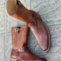 Leather House Men Brown Leather Buckle Strap Long Cowboy Military Boot - Thumbnail 2