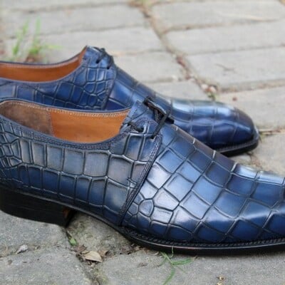 Crafted leather classic blue genuine crocodile oxford lace up dress alligator shoes for men - Thumbnail 5