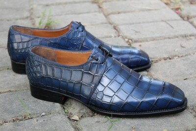 Crafted Leather Classic Blue Genuine Crocodile Oxford Lace up Dress Alligator Shoes For Men