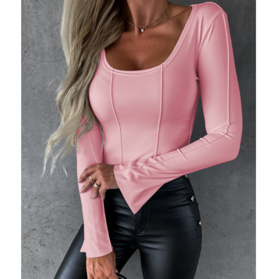 Slim solid color long sleeved shirt top