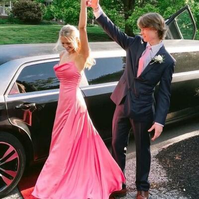 Spaghetti straps pink long prom dresses - Thumbnail 1