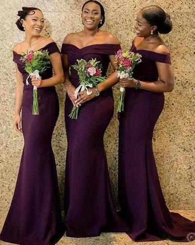 Off shoulder purple bridesmaid dress prom dresses