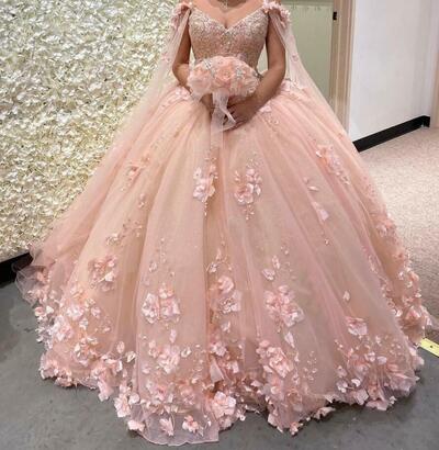Elegant Ball Gown Pink Evening Dress,Lace Prom Dresses