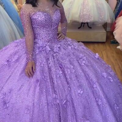 Elegant purple lace ball gown quinceanera dress for women - Thumbnail 3
