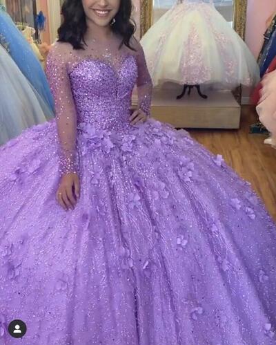Elegant Purple Lace Ball Gown Quinceanera Dress For Women