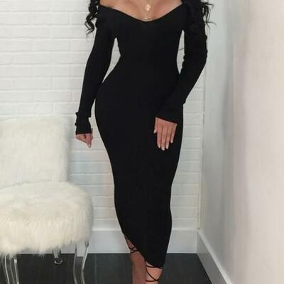 Off shoulder long sleeve bodycon dress prom dresses