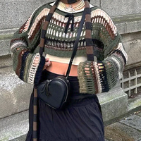 Y2K STRIPE HOLLOW OUT FISHNET SWEATSHIRT - Thumbnail 1