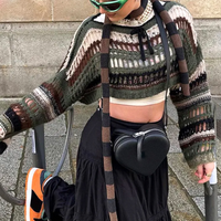 Y2K STRIPE HOLLOW OUT FISHNET SWEATSHIRT - Thumbnail 3