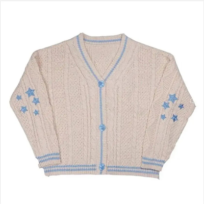 Folklore cardigan with star embroidery light blue cozy knit button up sweater taylor swift