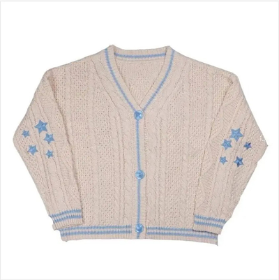 Folklore Cardigan with Star Embroidery Light Blue Cozy Knit Button Up Sweater Taylor Swift