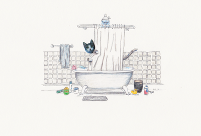 "Cat In the Shower" Signed Art Print by Robbie Guertin