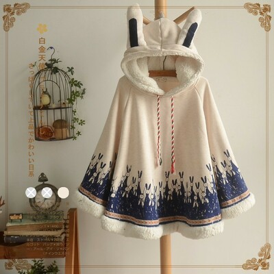 Sweet and cute bunny ears hooded bunny cape coat