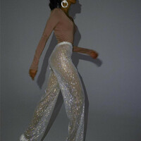 Sparkly Fishnet Pants Rhinestone Festival Night Club Party Trousers - Thumbnail 3