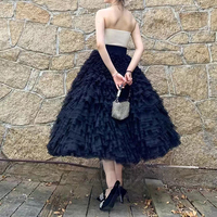 Women Black Tiered Tulle Skirt Outfit Ruffles Black Layered Tulle Skirts Plus Size Maxi Tutu Party Outfit - Thumbnail 2