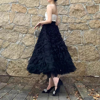 Women Black Tiered Tulle Skirt Outfit Ruffles Black Layered Tulle Skirts Plus Size Maxi Tutu Party Outfit - Thumbnail 3