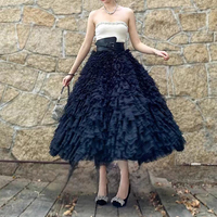 Women Black Tiered Tulle Skirt Outfit Ruffles Black Layered Tulle Skirts Plus Size Maxi Tutu Party Outfit - Thumbnail 1