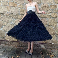 Women Black Tiered Tulle Skirt Outfit Ruffles Black Layered Tulle Skirts Plus Size Maxi Tutu Party Outfit - Thumbnail 5