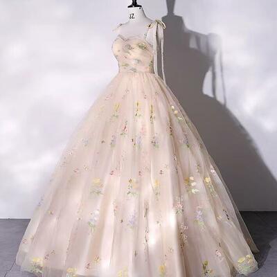 Chic ball gown spaghetti strap champagne prom dresses - Thumbnail 1