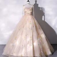 Chic Ball Gown Spaghetti Strap Champagne Prom Dresses - Thumbnail 2
