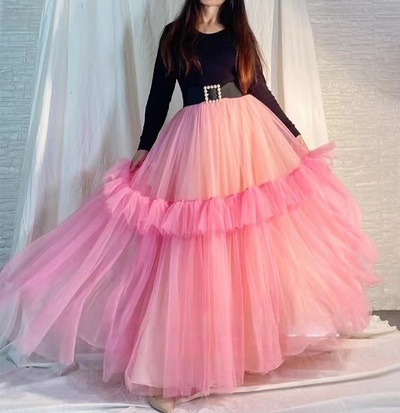 Women Light PINK Tulle Maxi Skirt Outfit Puffy Layered Tulle Skirts Plus Size Holiday Skirt Outfit
