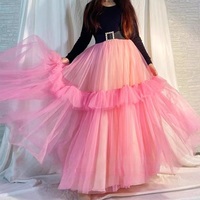 Women Light PINK Tulle Maxi Skirt Outfit Puffy Layered Tulle Skirts Plus Size Holiday Skirt Outfit - Thumbnail 1