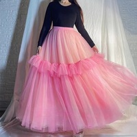 Women Light PINK Tulle Maxi Skirt Outfit Puffy Layered Tulle Skirts Plus Size Holiday Skirt Outfit - Thumbnail 4