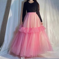 Women Light PINK Tulle Maxi Skirt Outfit Puffy Layered Tulle Skirts Plus Size Holiday Skirt Outfit - Thumbnail 5