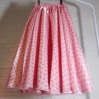 Women PINK Party Skirts Pink Polka Dot Party Skirt Glossy Satin Skirt Plus Size Holiday Skirt Outfit - Thumbnail 9