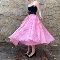 Women PINK Party Skirts Pink Polka Dot Party Skirt Glossy Satin Skirt Plus Size Holiday Skirt Outfit - Thumbnail 4