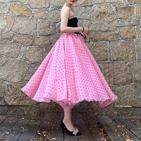 Women PINK Party Skirts Pink Polka Dot Party Skirt Glossy Satin Skirt Plus Size Holiday Skirt Outfit - Thumbnail 7