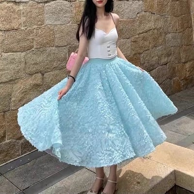 Women light blue long tulle skirts high waisted puffy tutu skirt princess outfit plus size - Thumbnail 2