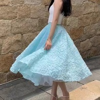 Women Light BLUE Long Tulle Skirts High Waisted Puffy Tutu Skirt Princess Outfit Plus Size - Thumbnail 3