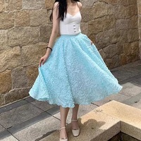 Women Light BLUE Long Tulle Skirts High Waisted Puffy Tutu Skirt Princess Outfit Plus Size - Thumbnail 5