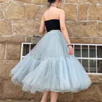 Women Light BLUE Tiered Tulle Skirts Women's Layered Tulle Skirt Princess Tulle Skirt Wedding Party Outfit Plus Size - Thumbnail 3