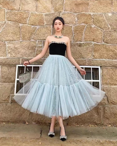 Women Light BLUE Tiered Tulle Skirts Women's Layered Tulle Skirt Princess Tulle Skirt Wedding Party Outfit Plus Size