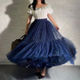 NAVY BLUE Tiered Tutu Skirt Outfit Navy Blue Layered Tulle Midi Skirt Custom Plus Size Holiday Tulle Skirt Outfit-2