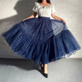 NAVY BLUE Tiered Tutu Skirt Outfit Navy Blue Layered Tulle Midi Skirt Custom Plus Size Holiday Tulle Skirt Outfit-3