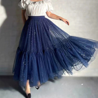 NAVY BLUE Tiered Tutu Skirt Outfit Navy Blue Layered Tulle Midi Skirt Custom Plus Size Holiday Tulle Skirt Outfit - Thumbnail 4