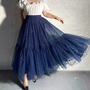 NAVY BLUE Tiered Tutu Skirt Outfit Navy Blue Layered Tulle Midi Skirt Custom Plus Size Holiday Tulle Skirt Outfit-4
