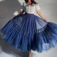 NAVY BLUE Tiered Tutu Skirt Outfit Navy Blue Layered Tulle Midi Skirt Custom Plus Size Holiday Tulle Skirt Outfit - Thumbnail 5