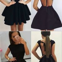 Black Satin Backless Homecoming Dress, Short Sleeveless Prom Dress, Simple Party Dress,1664 - Thumbnail 1