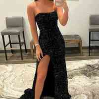 WD0245,Strapless Sequins Royal Blue Prom Dresses With Side Slit - Thumbnail 3