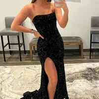 WD0245,Strapless Sequins Royal Blue Prom Dresses With Side Slit - Thumbnail 4