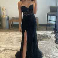 WD0510, Sky Blue Sweetheart Applique Lace Prom Dresses With Slit - Thumbnail 5