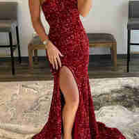 WD0245,Strapless Sequins Royal Blue Prom Dresses With Side Slit - Thumbnail 9